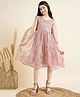 Cherry & Jerry Three Fourth Sleeves Floral Sequin Embellished Dress - Peach