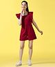 Cherry & Jerry Frill Sleeves Schiffli Embroidered  Jumpsuit - Maroon