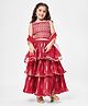 Babyhug Sleeveless Embroidered Choli & Tiered Lehenga Set with Dupatta - Red