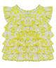 Young Birds Frill Sleeves Floral Printed Layered Top - Yellow