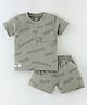 Evimo Single Jersey Knit Half Sleeves T-Shirt and Shorts Set with Text Print - Olive Green
