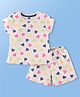 Evimo Single Jersey Knit Half Sleeves T-Shirt and Shorts Set with Hearts Print - Light Grey
