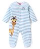 Babyhug Cotton Knit Full Sleeves Striped Sleepsuit With Giraffe Print - Blue