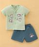 Cucumber Cotton Half Sleeves Night Suit With Animals Print - Fern Green