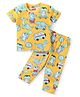 Babyhug Cotton Knit Half Sleeves Night Suit With Dinosaur Print - Yellow