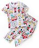 Babyhug Cotton Knit Half Sleeves Night Suit With London City Print - White