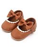 KIDLINGSS Solid Frill Bow Applique Booties - Brown