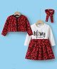 Kookie Kids Full Sleeves Frock with Jacket & Muffler with Hearts & Text Print - Red