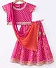 Exclusive from Jaipur Cotton Half Sleeves Choli Lehenga Set with Dupatta Floral Print - Rani & Firozi