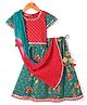 Exclusive from Jaipur Cotton Half Sleeves Floral Printed Choli Lehenga & Dupatta Set with Tassle Detailing - Pink & Green