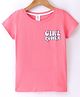 Smarty Girls 100% Cotton Knit Half Sleeves Text Printed T-Shirt - Peach