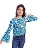 Pine Kids Cotton Knit Bell Sleeves Floral Printed Top - Multicolour
