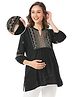 Bella Mama Woven Three Fourth Sleeves Embroidered Yoke  Maternity Top with Pocket - Black