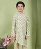 Tabard Full Sleeves Motif Printed Asymmetrical Kurta - Green