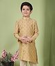 Tabard Full Sleeves Motif Printed Asymmetrical Kurta - Beige