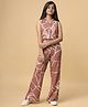 TeenTrums Rayon Sleeveless Abstract Printed Coordinating Crop Top & Pant Set - Peach
