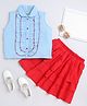 Aww Hunnie 100% Cotton Sleeveless Frill Detailed Top With Layered Skirt Set - Blue
