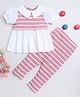Aww Hunnie 100% Cotton Half Puffed Sleeves Striped Top With Coordinating  Leggings Set - Pink