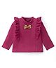 Babyhug Cotton Knit Full Sleeves  Top With Frill Detailing & Bow Applique  - Maroon