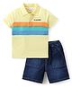 Babyhug Single Jersey Knit Half Sleeves Striped Polo T-Shirt & Denim Shorts Set - Yellow & Blue