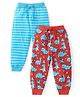 Babyhug Cotton Knit   Full Length Striped Lounge Pants with Animal Print Pack of 2 - Multicolour