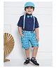 AJ Dezines Cotton Half Sleeves Solid  Shirt With Checked Shorts Bow Cap &  Suspender Set -  Blue