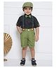 AJ Dezines Cotton Half Sleeves Solid  Shirt With Checked Shorts Bow Cap &  Suspender Set -    Green