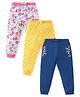 Babyhug Cotton Knit Full Length Lounge Pants Floral & Polka Dots Print with Bow Applique Pack of 3 - Multicolour