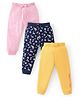 Babyhug Cotton Knit Full Length Lounge Pants Floral & Polka Dots Print with Bow Applique Pack of 3 - Multicolour