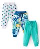 Babyhug Cotton Knit Full Length Lounge Pants with Star & Text Print Pack of 3 - Multicolour