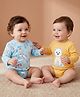 Babyoye 100% Cotton Knit With Eco Jiva Finish Full Sleeves Onesies with Bear Print Pack of 2 - Sky Blue & Yellow