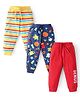 Babyhug Cotton Knit Full Length Lounge Pant with Stripes & Text Print Pack of 3 - Red Yellow & Navy