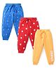 Babyhug Cotton Knit Full Length Lounge Pants with Text & Star Print Pack of 3 - Multicolour