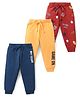 Babyhug Cotton Knit Full Length Lounge Pant with Text Print Pack of 3 - Yellow Blue & Red