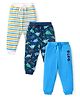Babyhug Cotton Knit Full Length Striped Lounge Pants Dino Print Pack of 3 - Multicolour