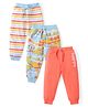 Babyhug 100% Cotton Knit Full Length Lounge Pants with Stripes & Text Print Pack of 3 - Multicolour