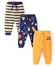 Babyhug Cotton Knit Full Length Lounge Pants with Stripes & Balls Print Pack of 3 - Yellow & Blue