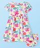 Babyhug Single Jersey Knit Half Sleeves Floral Printed Frock With Bloomer - White