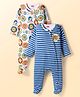 Babyhug Cotton Knit Full Sleeves Striped Sleepsuit With Animal Print Pack Of 2 - Multicolor