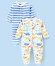 Babyhug Cotton Full Sleeves Sleepsuit With Dinosaur Print And Stripes Pack of 2 - Multicolor