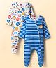 Babyhug Cotton Knit Full Sleeves Striped Sleepsuit With Animal Print Pack Of 2 - Multicolor
