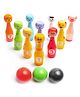Azhari Wooden bowling ball set toy with 10 different animals pins and 3 color ball for kids