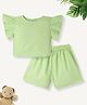 Funkrafts Cotton Half Sleeves Ribbed Top With Coordinating Shorts Set - Green