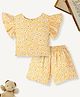 Funkrafts Cotton Half Sleeves Floral Printed Top With Coordinating Shorts Set - Yellow