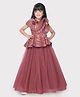 Betty By Tiny Kingdom Sleeveless Shimmer & Floral Applique Detailed Party Wear Net Gown - Brown