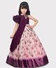 Betty By Tiny Kingdom One Shoulder Floral Printed & Mirror Work Embroidered Party Wear Gown - Wine