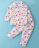 Little Darlings Cotton Knit Full Sleeves Night Suit With Floral Print - White Mauve