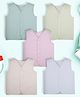 Baby Moo 100% Cotton Pack Of 5 Sleeveless Solid Jhablas - Pink Yellow Green Peach & Blue