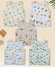 Baby Moo 100% Cotton Pack Of 5 Sleeveless Vehicles & Doodle Art Printed Jhablas - Yellow White Green & Orange