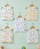 Baby Moo 100% Cotton Pack Of 5 Sleeveless Vehicles & Doodle Art Printed Jhablas - White